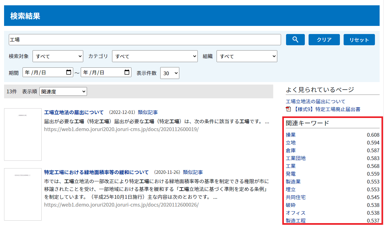 関連キーワードの表示